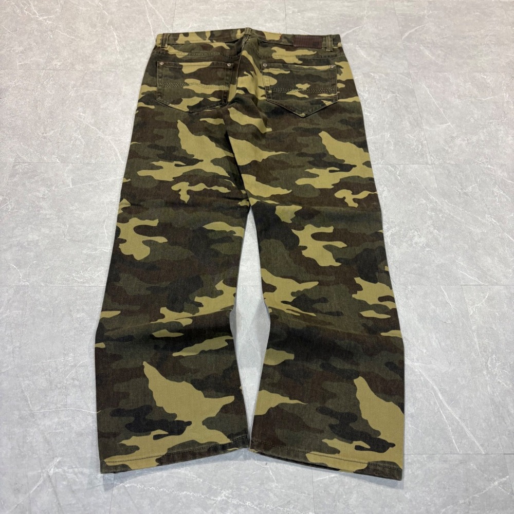 PJ Mark Mens Distressed Camo Straight Leg Jeans Green Brown 38x32 Ripped Denim